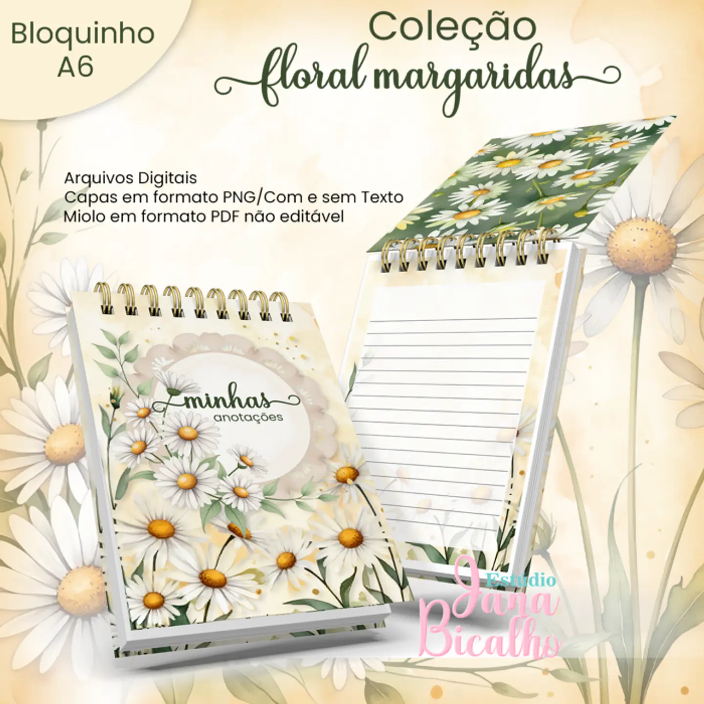 Arquivo Encadernação Bloquinho A6 Coleção Floral Margaridas 1