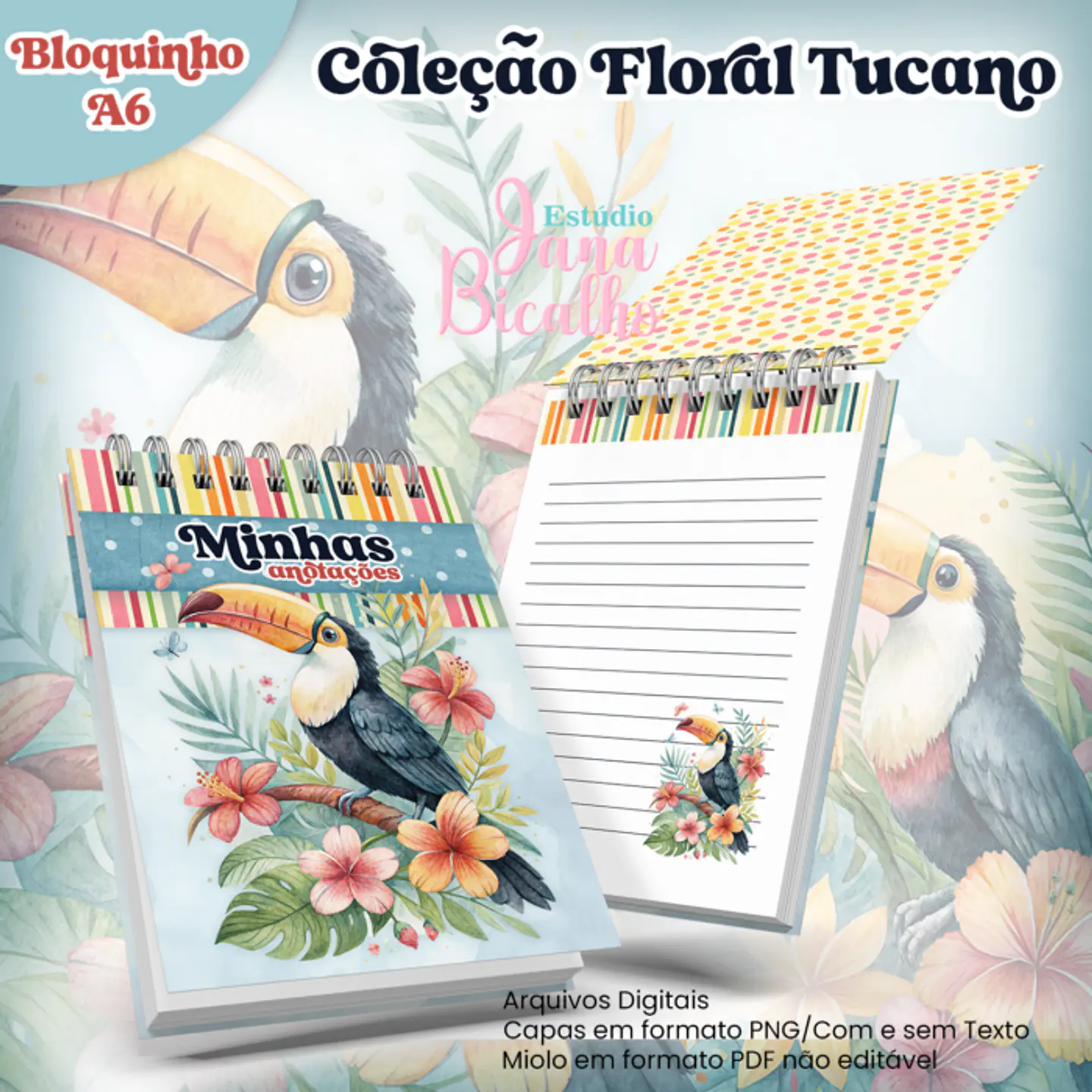 Arquivo Encadernação Bloquinho A6 Coleção Floral Tucano 1