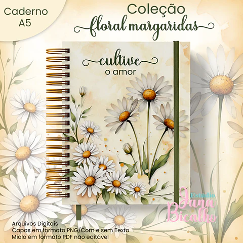 Arquivo Encadernação Caderno A5 Coleção Floral Margaridas