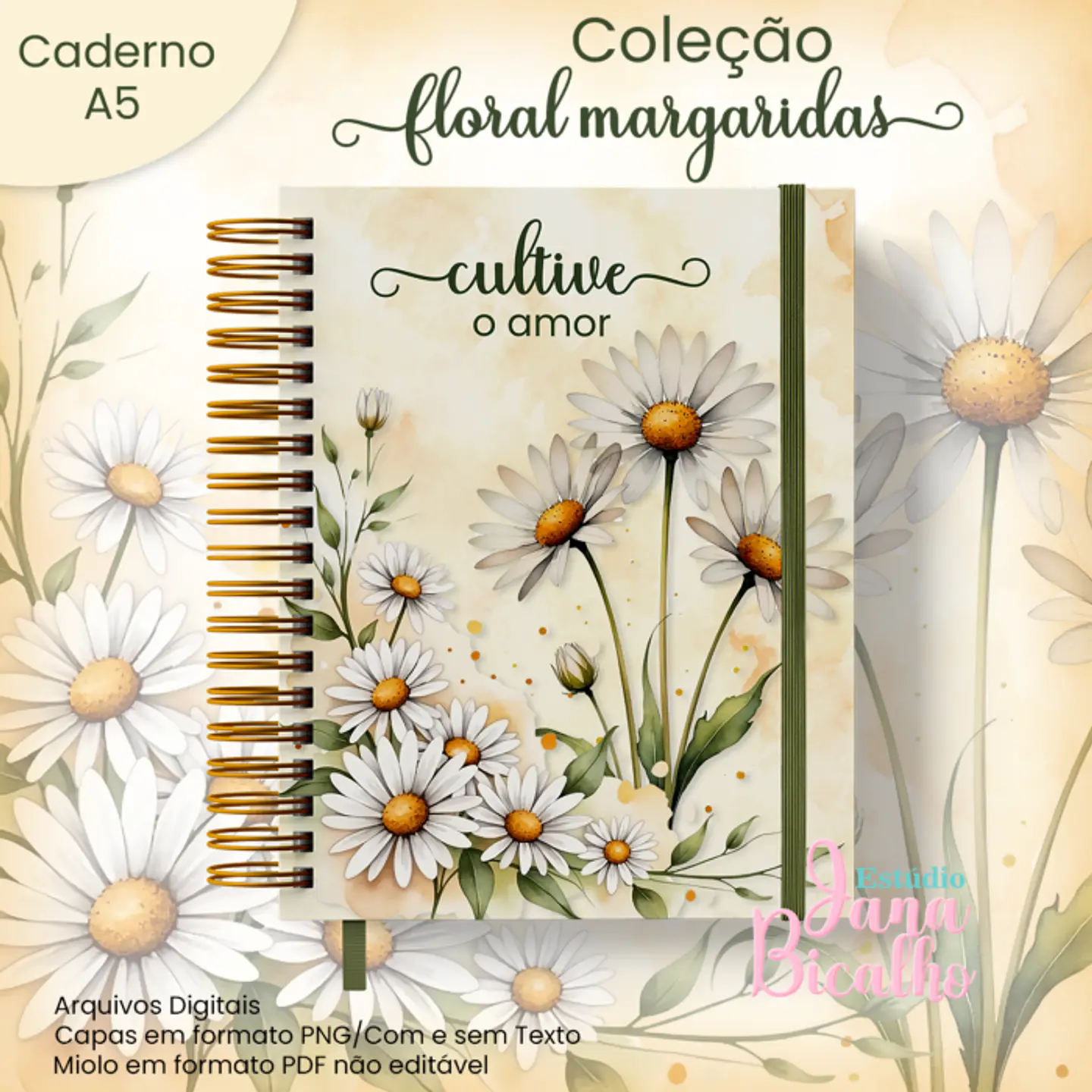 Arquivo Encadernação Caderno A5 Coleção Floral Margaridas 1