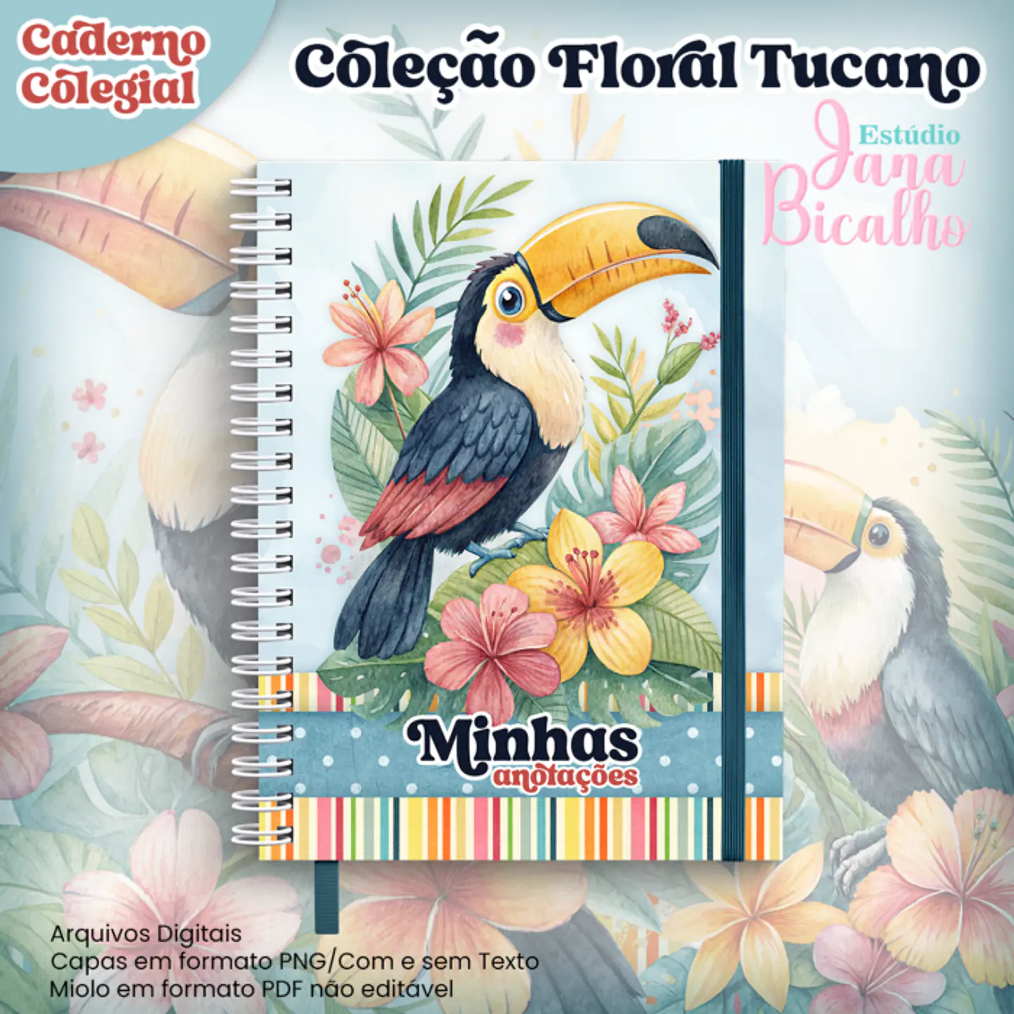 Arquivo Encadernação Caderno Colegial Coleção Floral Tucano 1