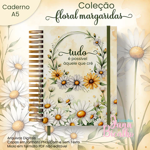 Arquivo Encadernação Caderno Mensagens Bíblicas A5 Coleção Floral Margaridas