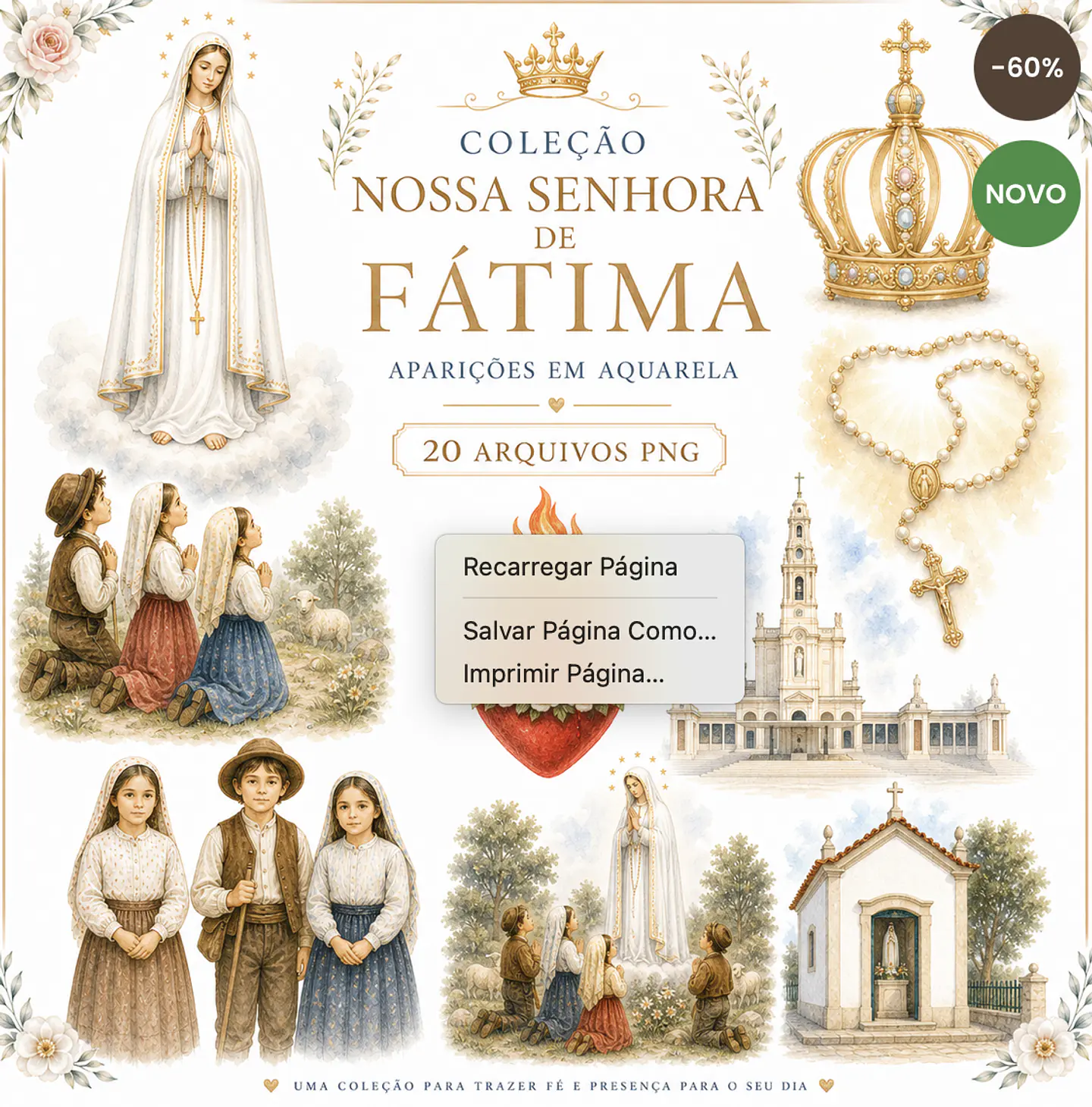 Arquivo Kit Digital Nossa Senhora de Fátima Aparições Aquarela 1