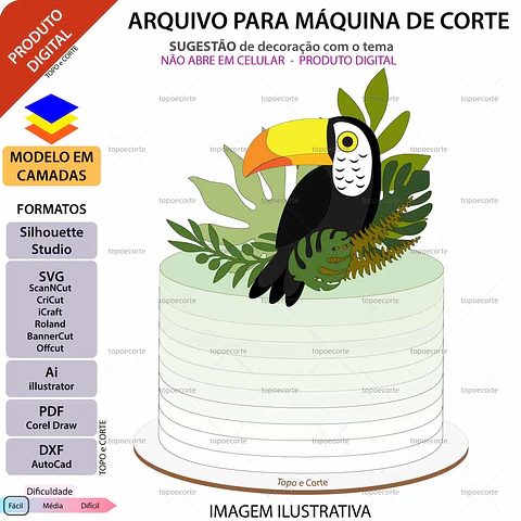 Arquivo Topo de bolo Tucano Entre Folhas
