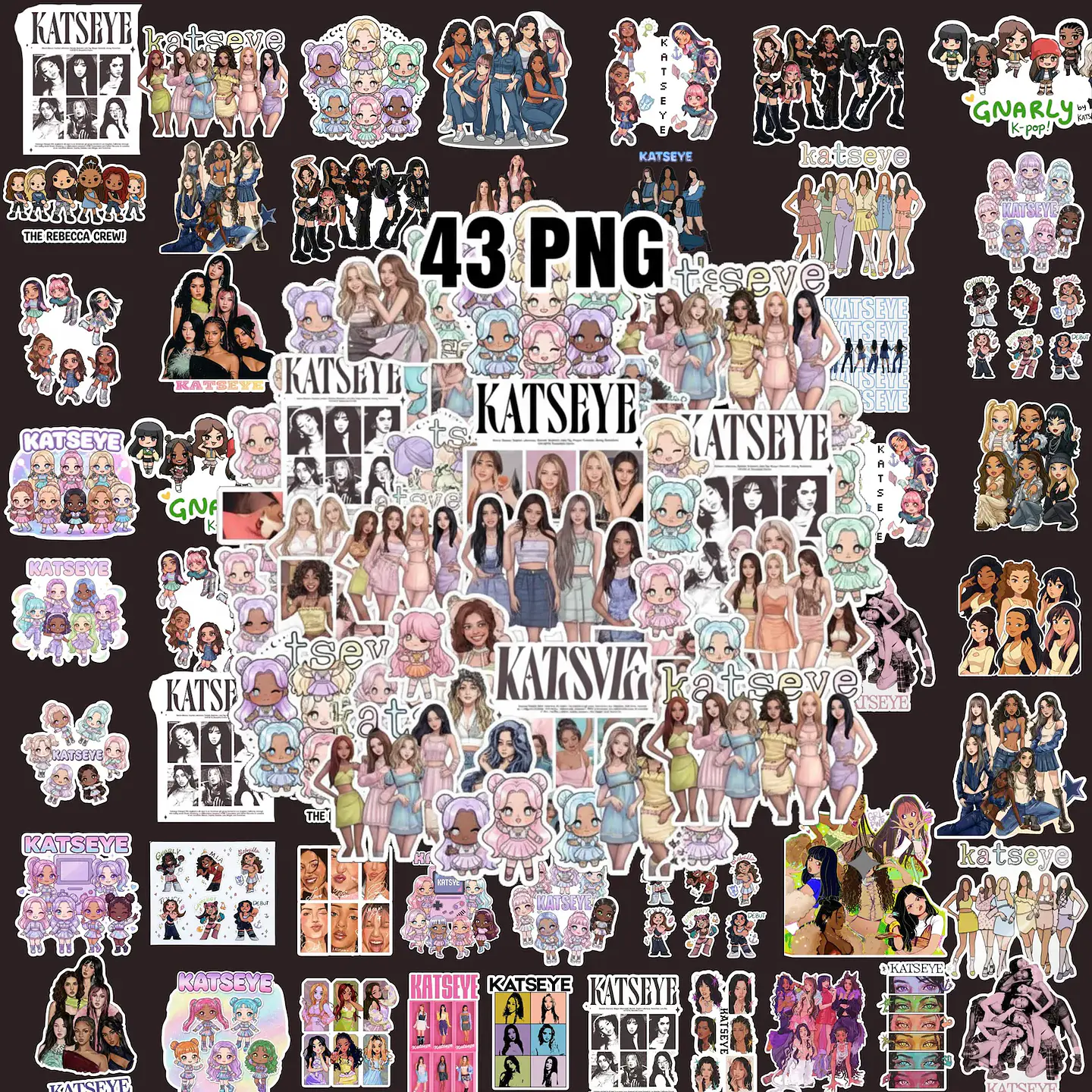 Arquivo Kit Digital Katseye Kpop, 43 desenhos de fãs 1