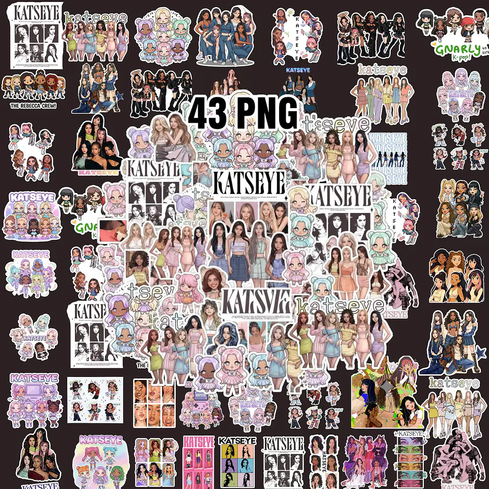 Arquivo Kit Digital Katseye Kpop, 43 desenhos de fãs 1