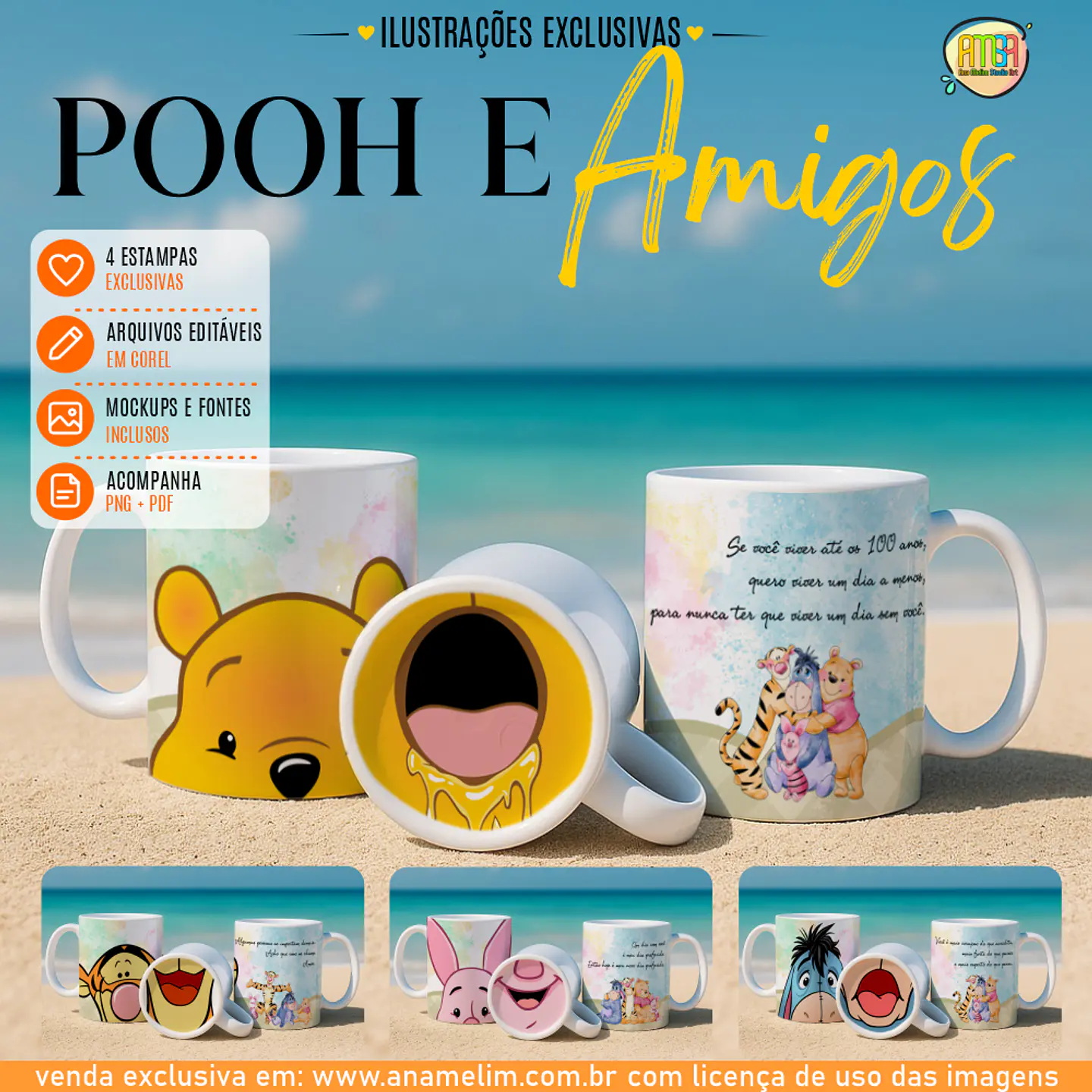 Arquivo Sublimação Caneca Pooh e Amigos 1