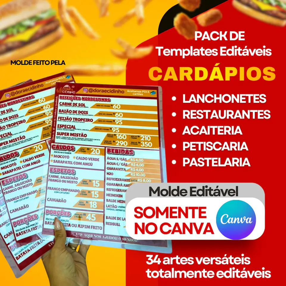 Arquivo de Corte Pack 34 Templates de Cardápios Editáveis no Canva 1