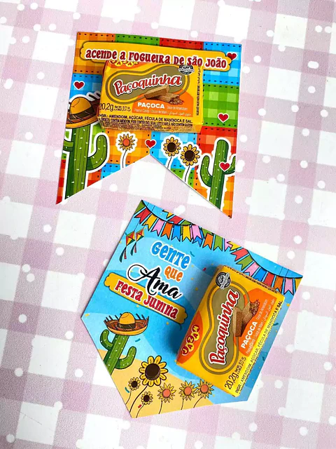 Arquivo Festa Junina Card Bandeirinha-Para Pingo de Leite,Paçoca,Pé de Moleque