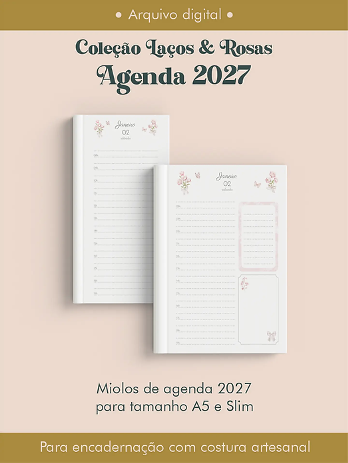 Arquivo Encadernação Agenda 2027 Coleção Laços & Rosas Costura 1