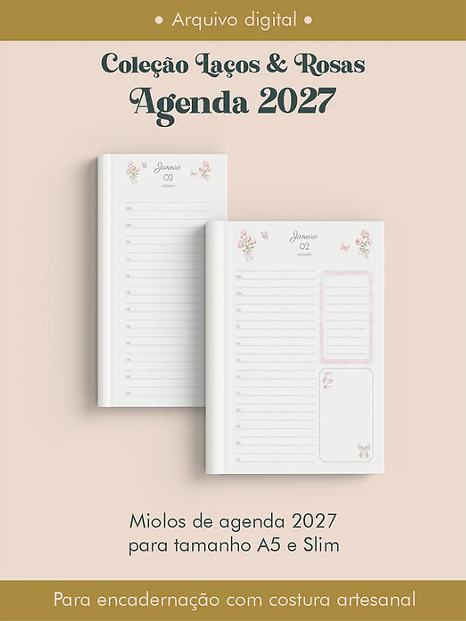 Arquivo Encadernação Agenda 2027 Coleção Laços & Rosas Costura 1