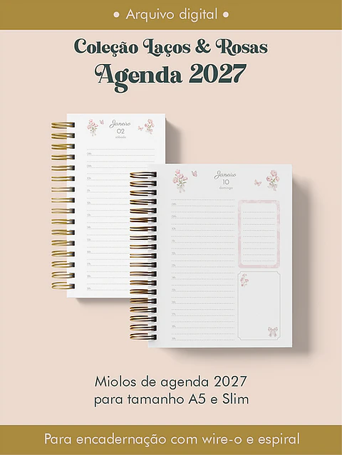 Arquivo Encadernação Agenda 2027 Coleção Laços & Rosas Wire-o