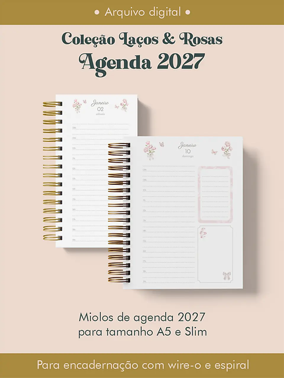 Arquivo Encadernação Agenda 2027 Coleção Laços & Rosas Wire-o 1