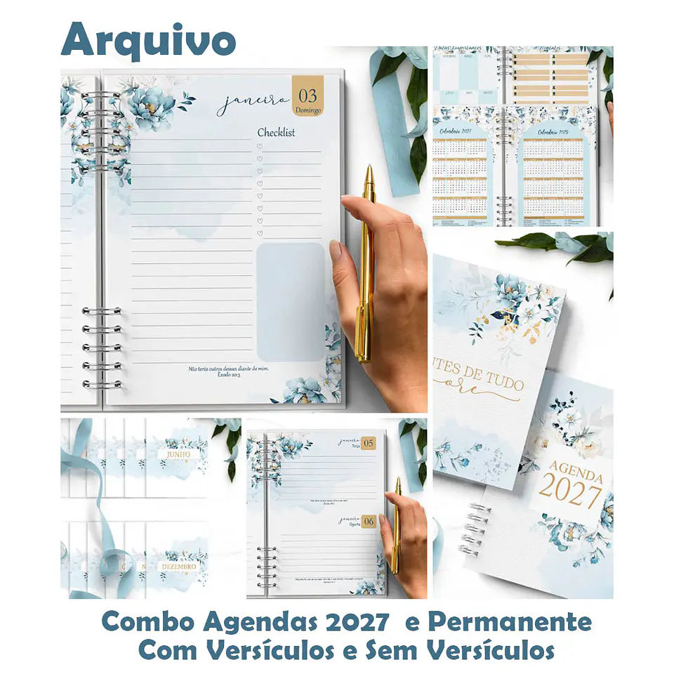 Arquivo Encadernação Combo Agenda 2027 - Floral Azul 1
