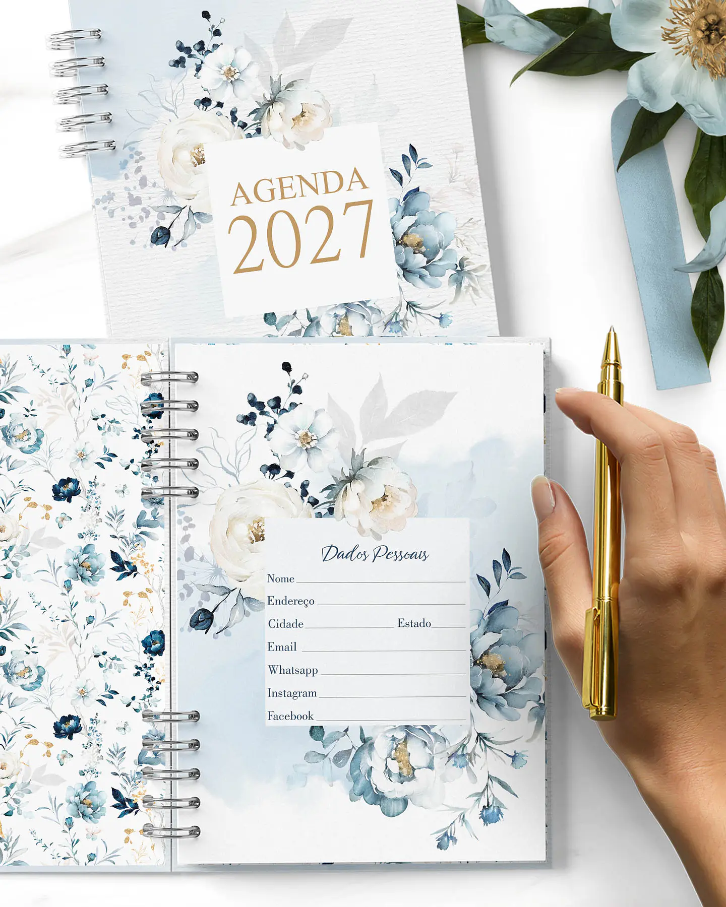 Arquivo Encadernação Combo Agenda 2027 Floral Azul 3