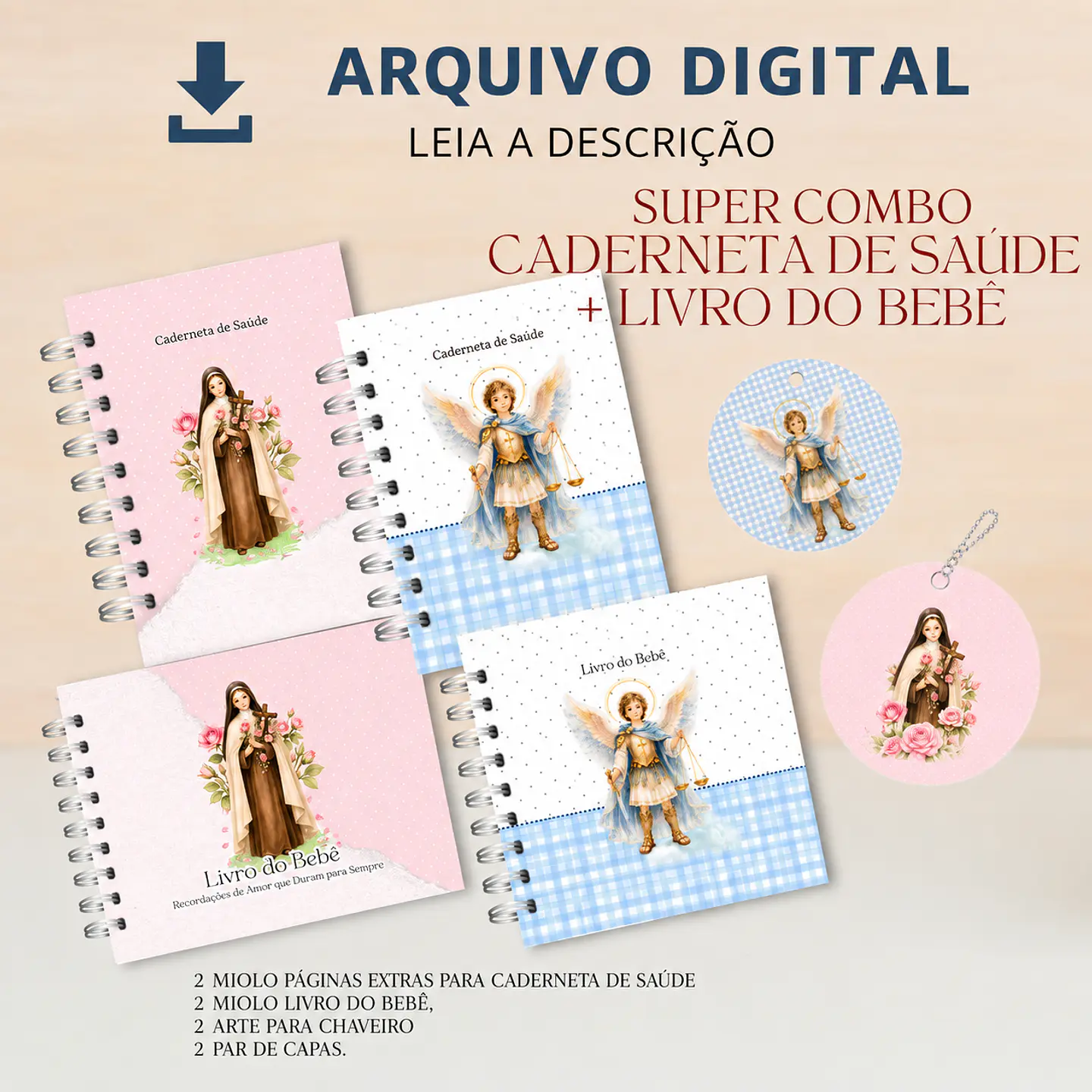 Arquivo Encadernação Combo Marternidade Cardeneta de Saúde + Livro do Bebê São Miguel Arcanjo e  Santa Teresinha 1