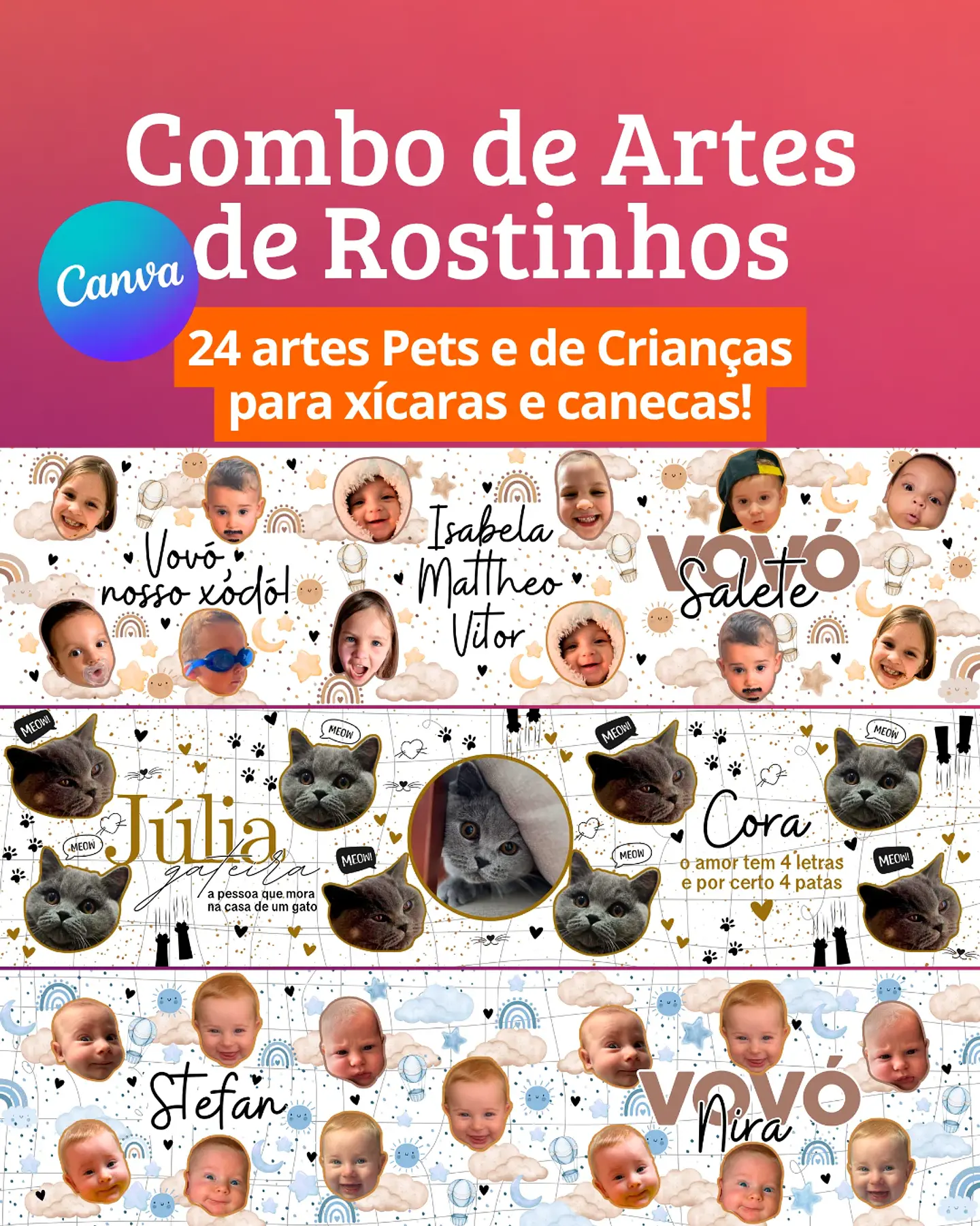 Arquivo Sublimação Canecas Rostinhos Canva 1