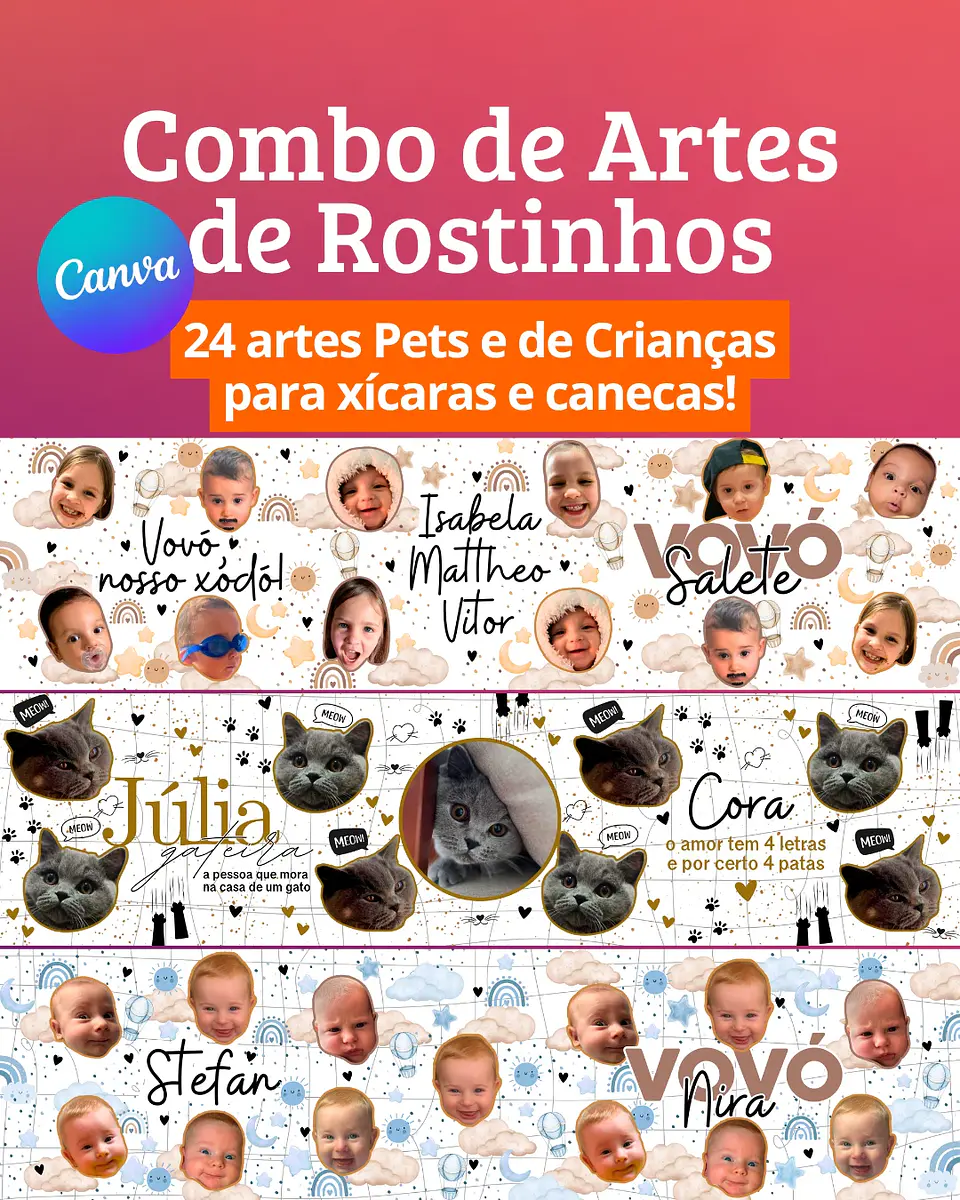 Arquivo Sublimação Canecas Rostinhos Canva 1