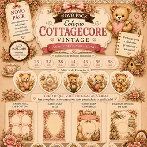 Arquivo de corte Pack Coleção Cottagecore Vintage – Bottons e Cards