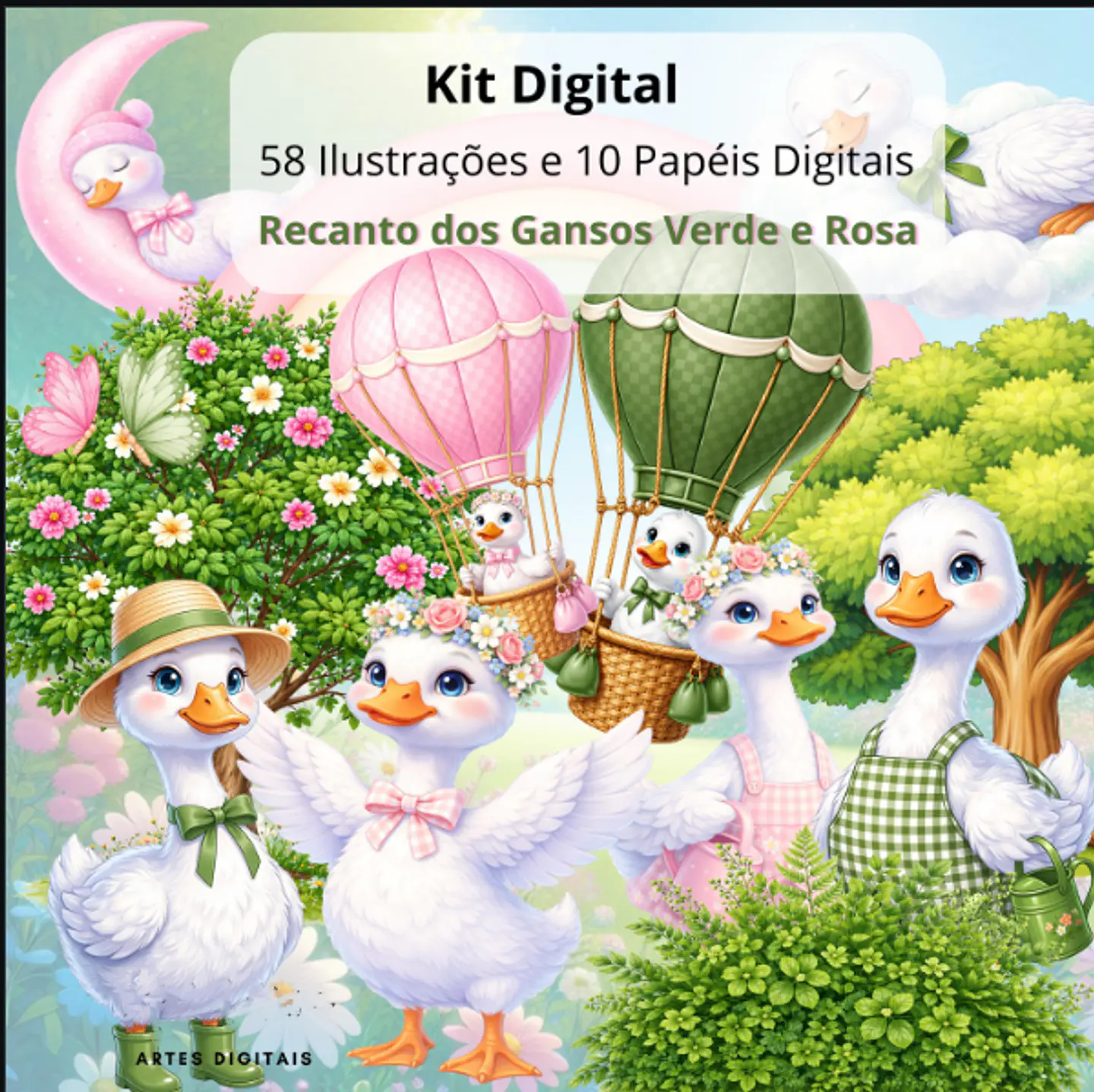 Arquivo Kit Digital Recanto dos Gansos Verde e Rosa 1