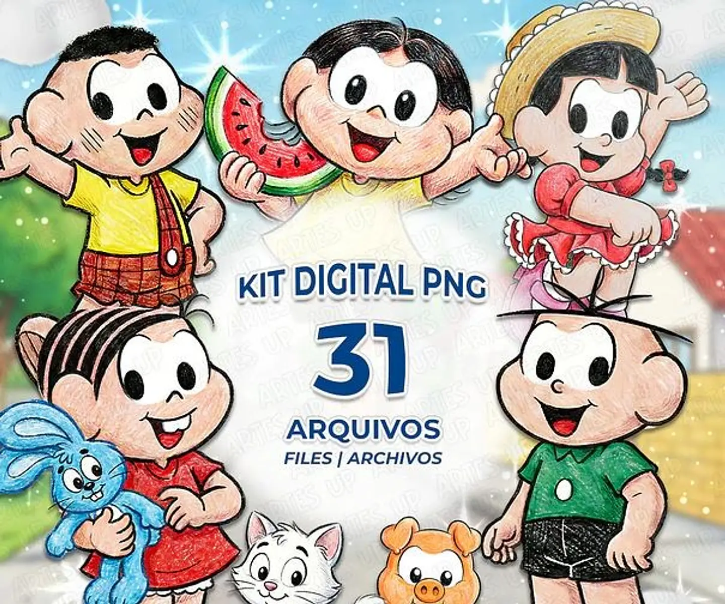 Arquivo Kit Digital Turma da Monica Aquarela 1