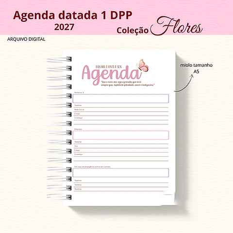 Arquivo Encadernação Agenda Datada 2027 - Coleção Flores