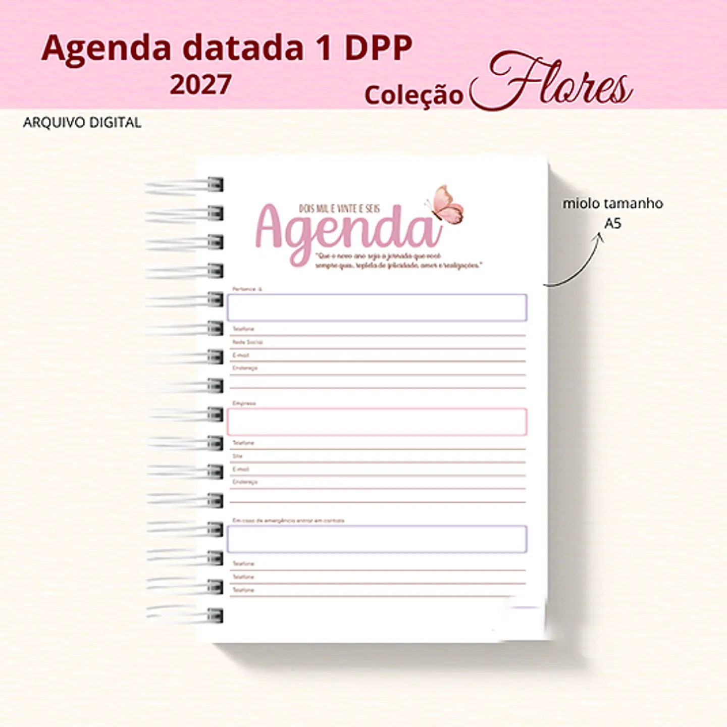 Arquivo Encadernação Agenda Datada 2027 - Coleção Flores 1