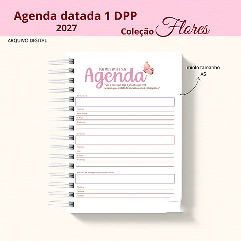 Arquivo Encadernação Agenda Datada 2027 - Coleção Flores 1
