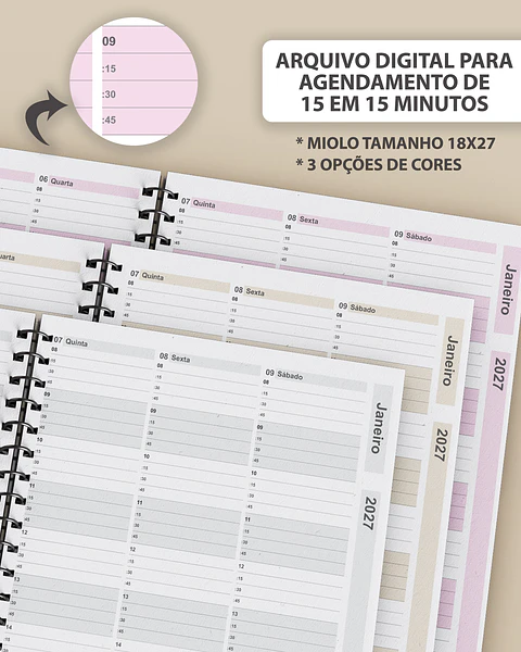 Arquivo Encadernação Kit Agendamento 15min 18x27 2027