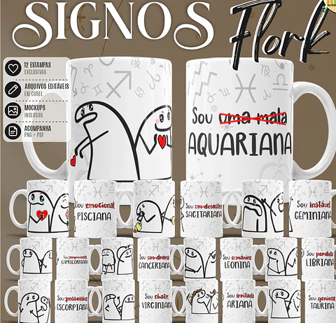 Arquivo Sublimação Pack Canecas Flork Signo Cute