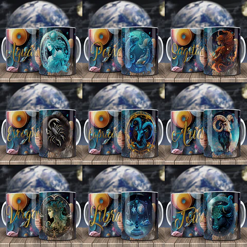 Arquivo Sublimação Pack Canecas Signos 3D