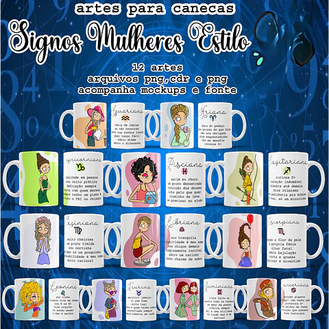 Arquivo Sublimação Pack Canecas Signos Mulheres