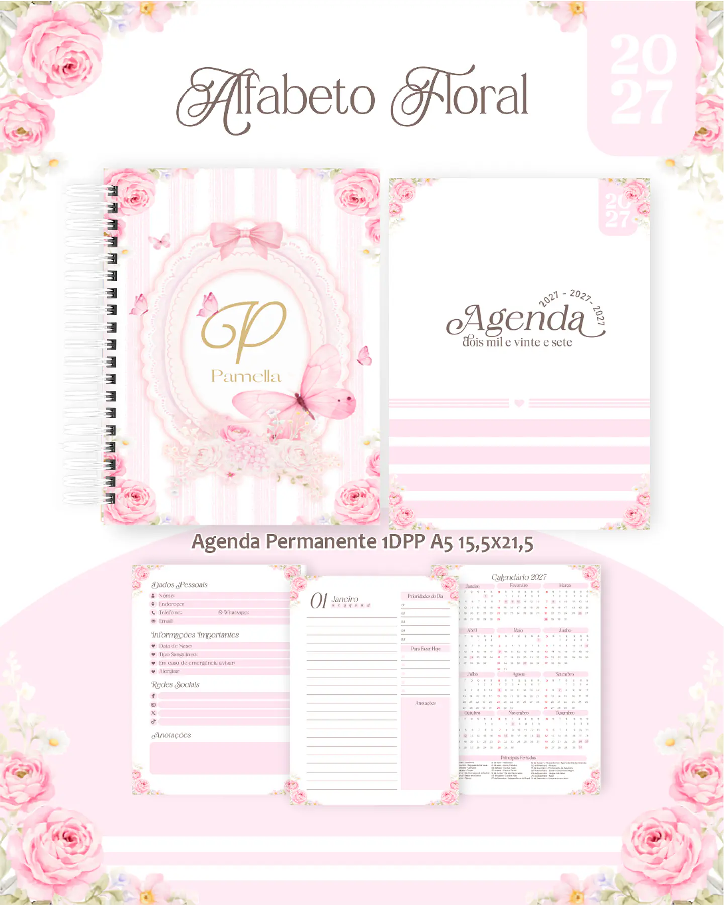Arquivo Encadernação Alfabeto Floral Combo 2027 2