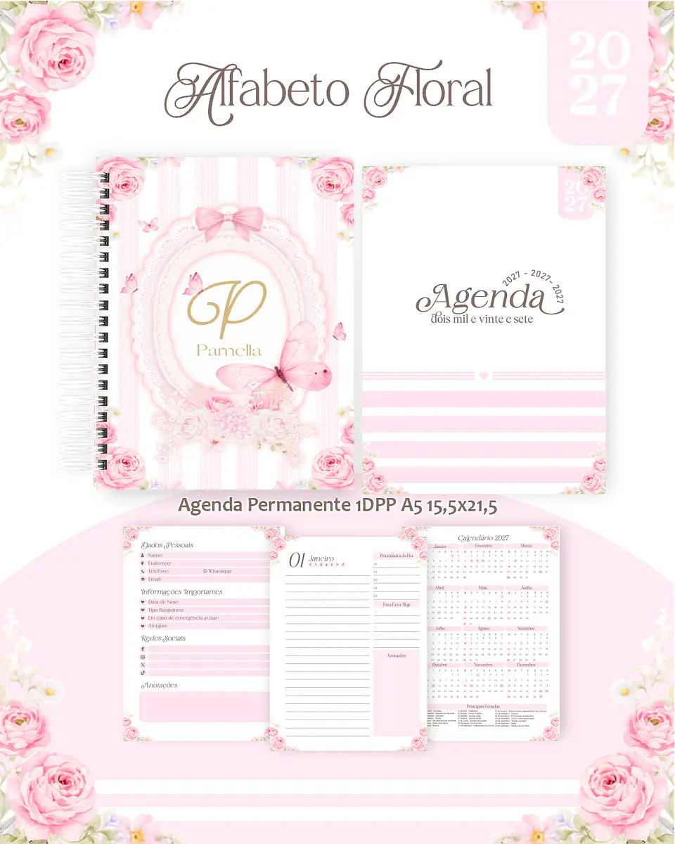 Arquivo Encadernação Alfabeto Floral Combo 2027 2