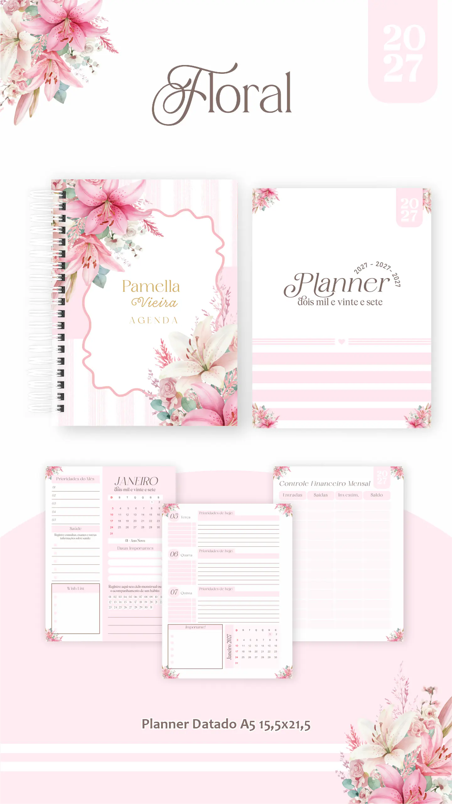 Arquivo Encadernação Floral Combo 2027 2