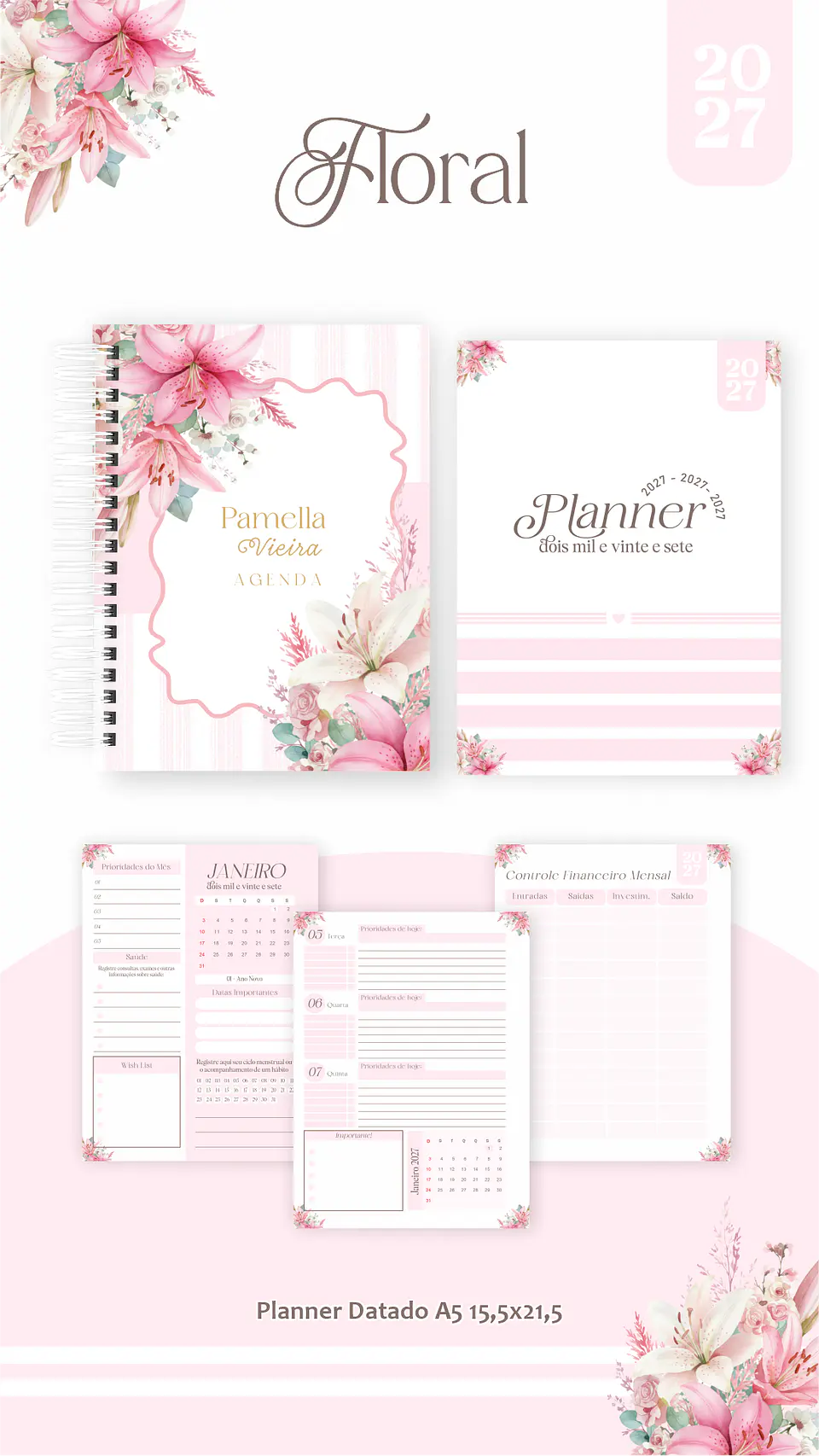 Arquivo Encadernação Floral Combo 2027 2