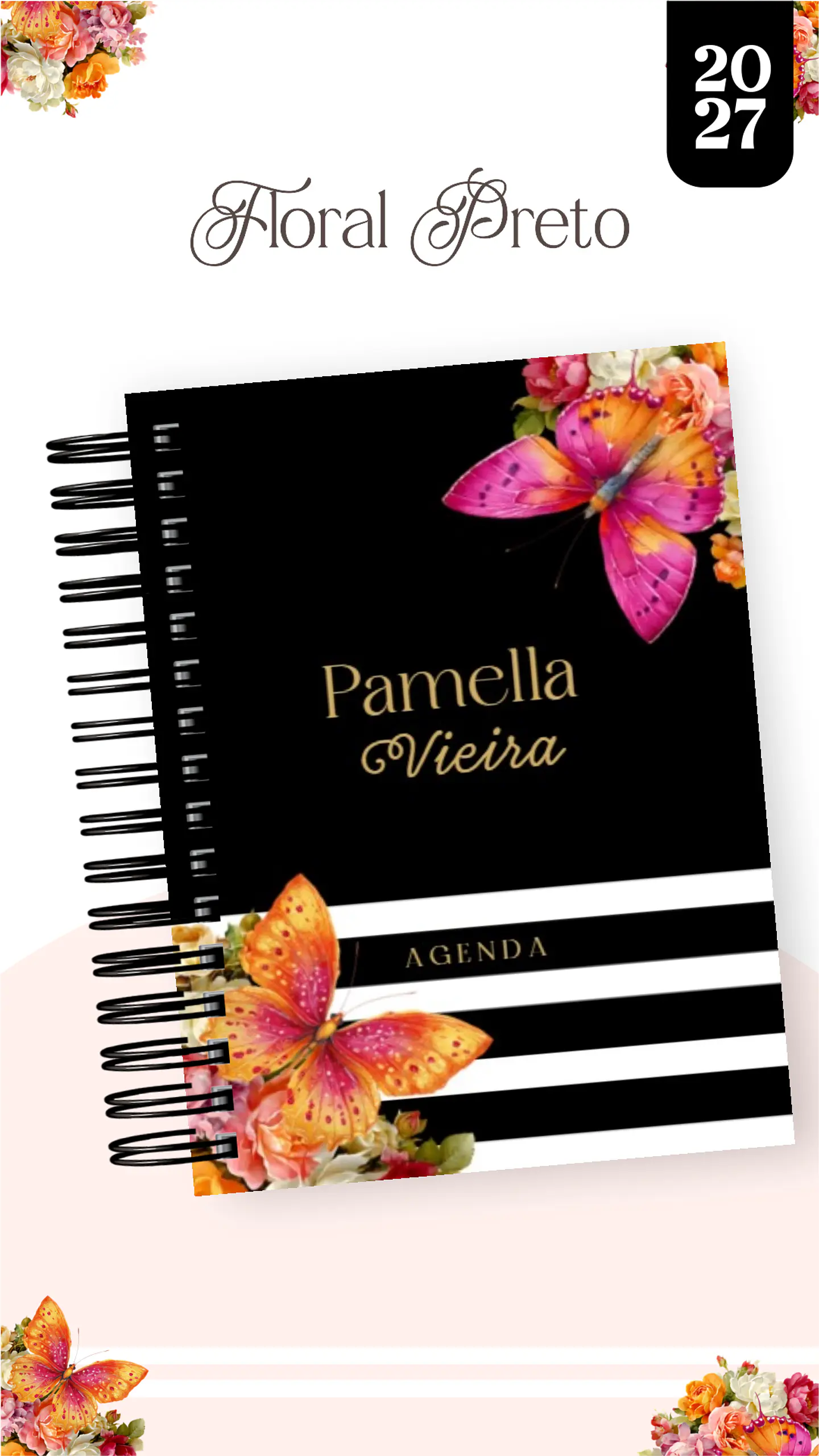 Arquivo Encadernação Floral Preto Combo 2027 2