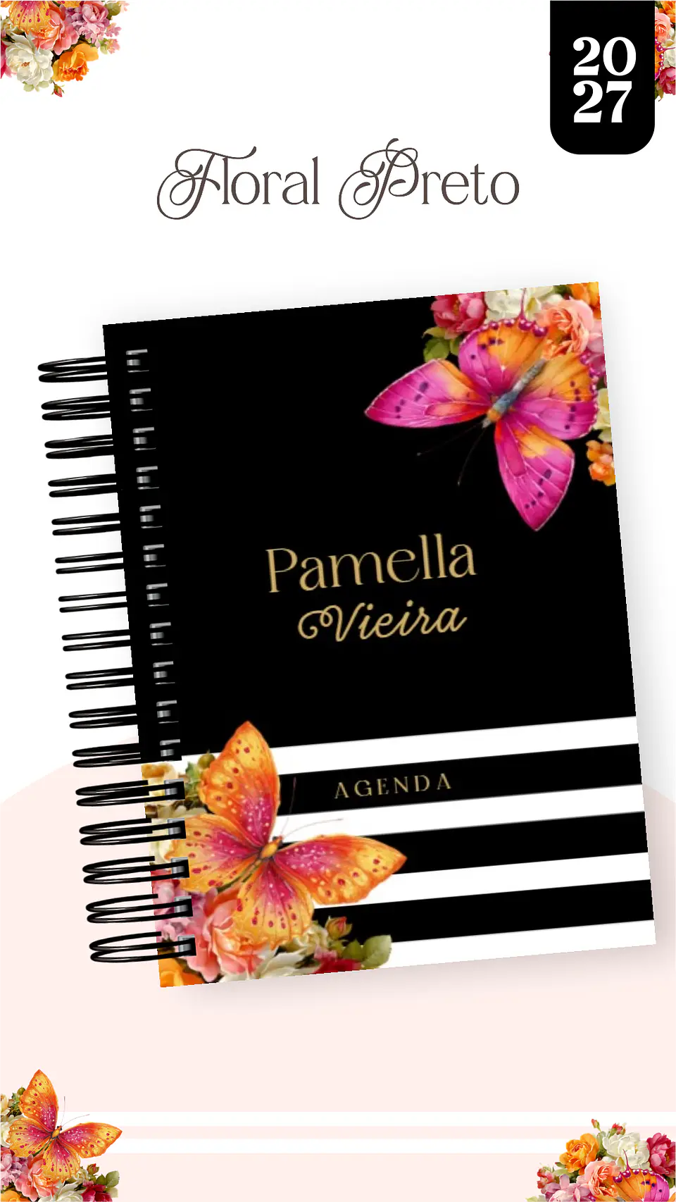 Arquivo Encadernação Floral Preto Combo 2027 2