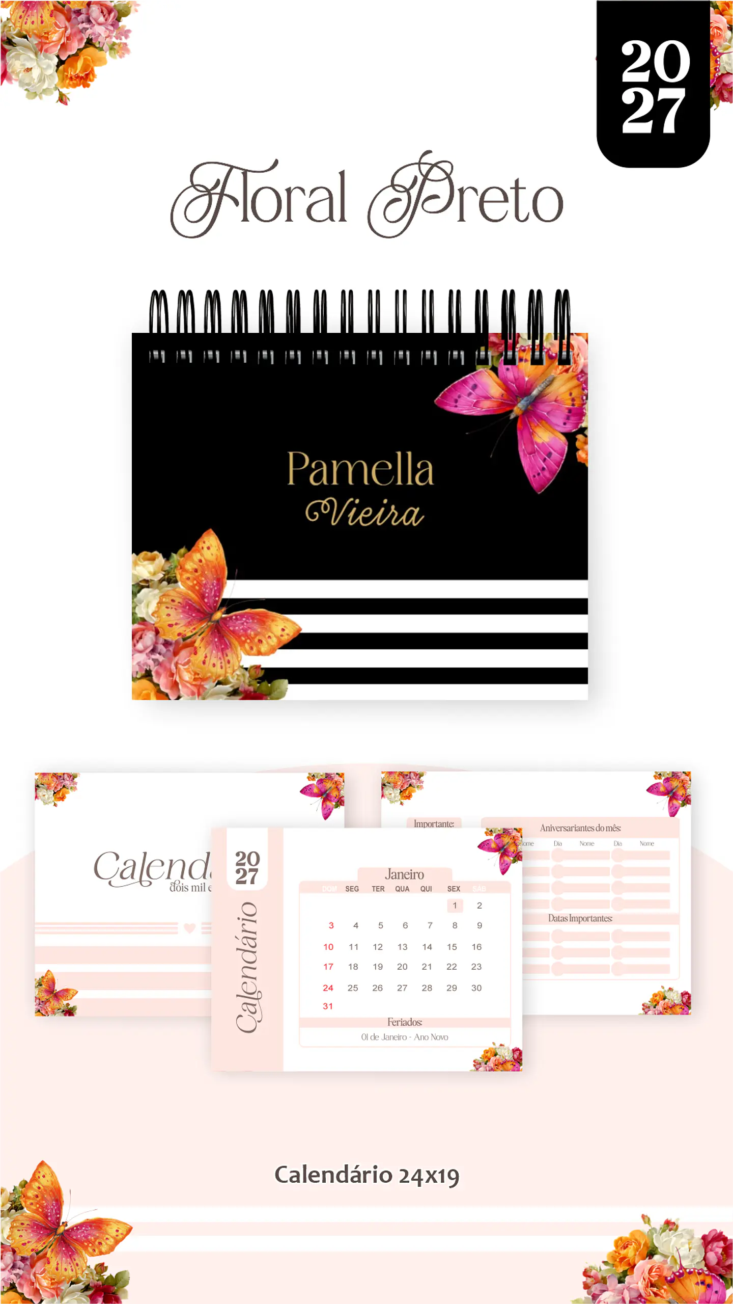 Arquivo Encadernação Floral Preto Combo 2027 3