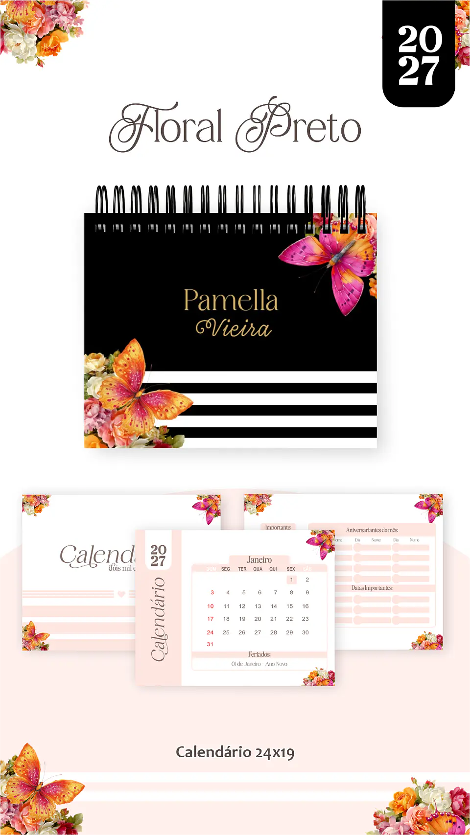 Arquivo Encadernação Floral Preto Combo 2027 3