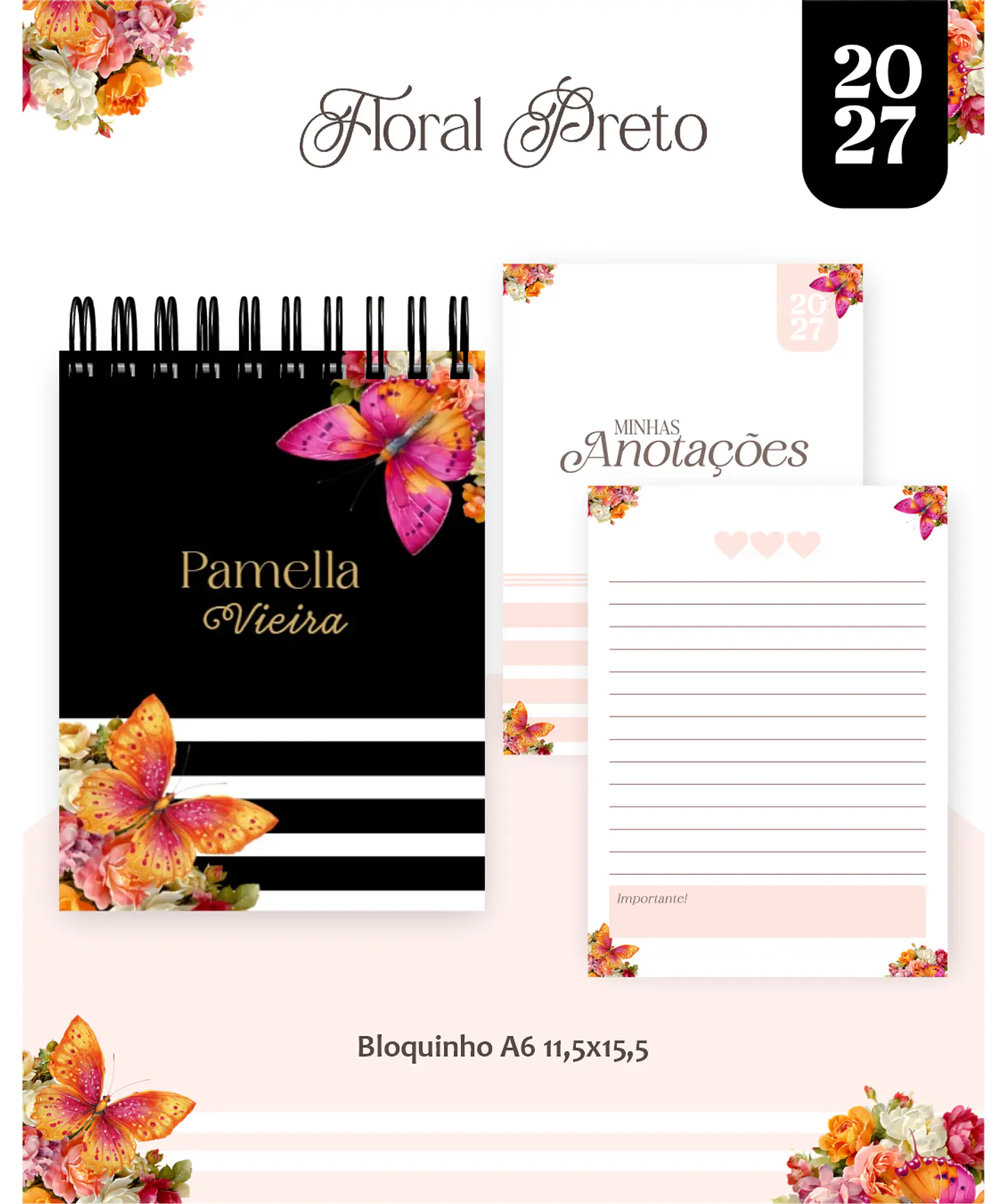 Arquivo Encadernação Floral Preto Combo 2027 5