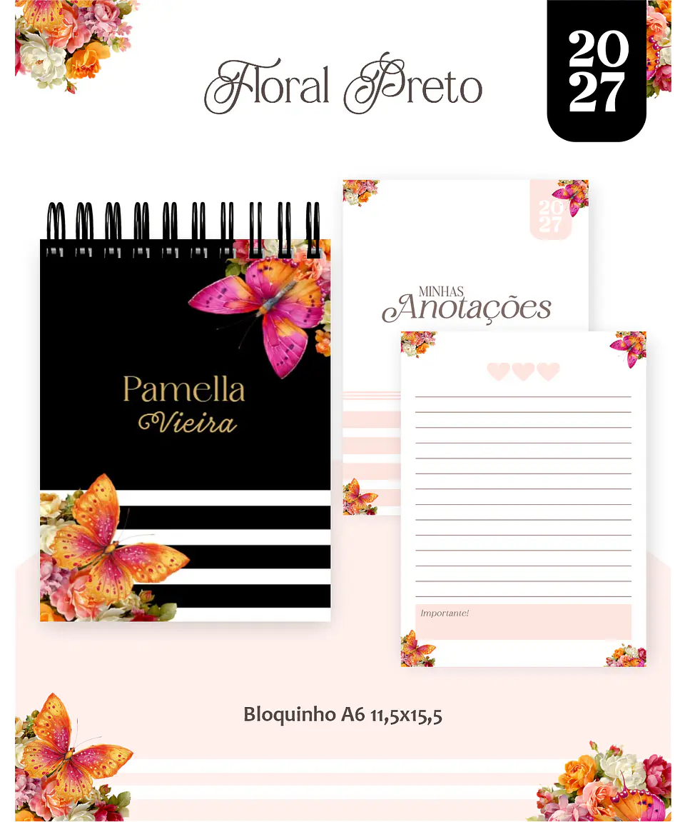 Arquivo Encadernação Floral Preto Combo 2027 5