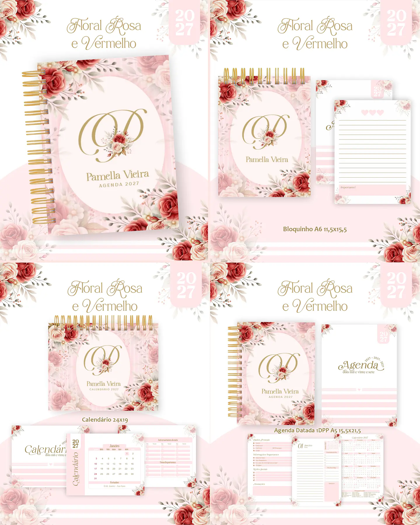Arquivo Encadernação Floral Rosa e Vermelho Combo 2027 1