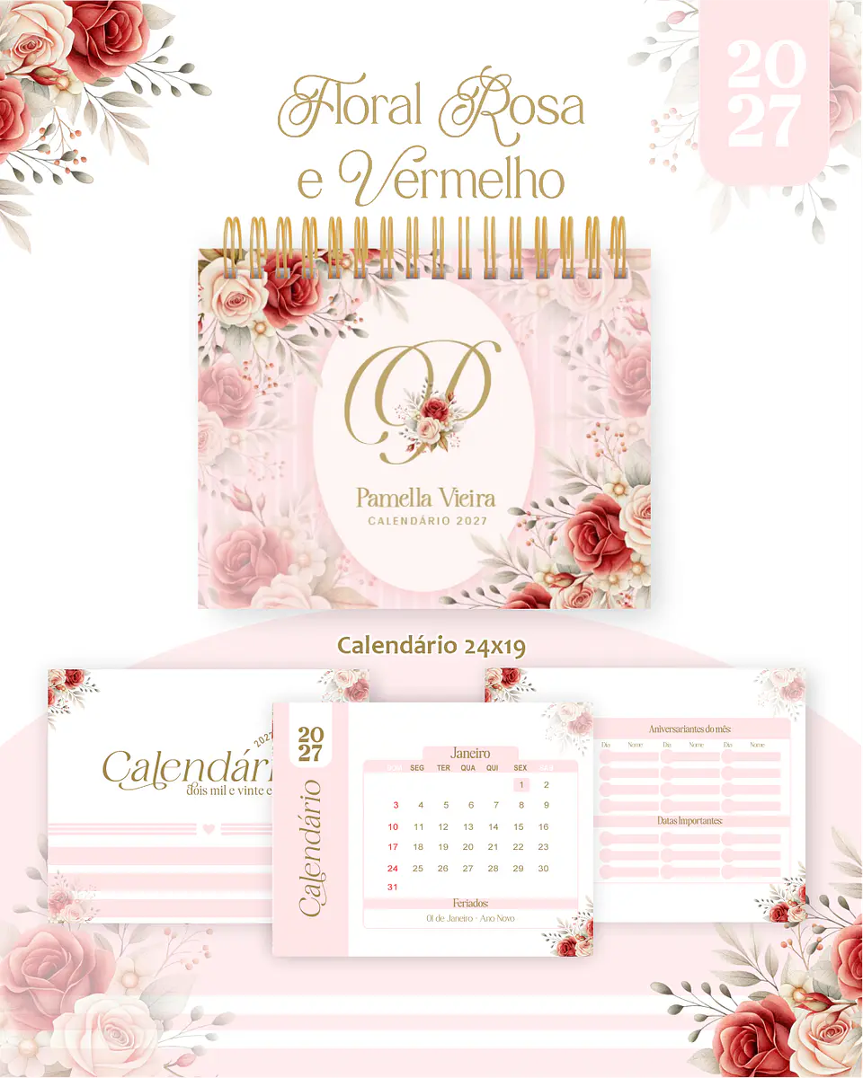 Arquivo Encadernação Floral Rosa e Vermelho Combo 2027 4