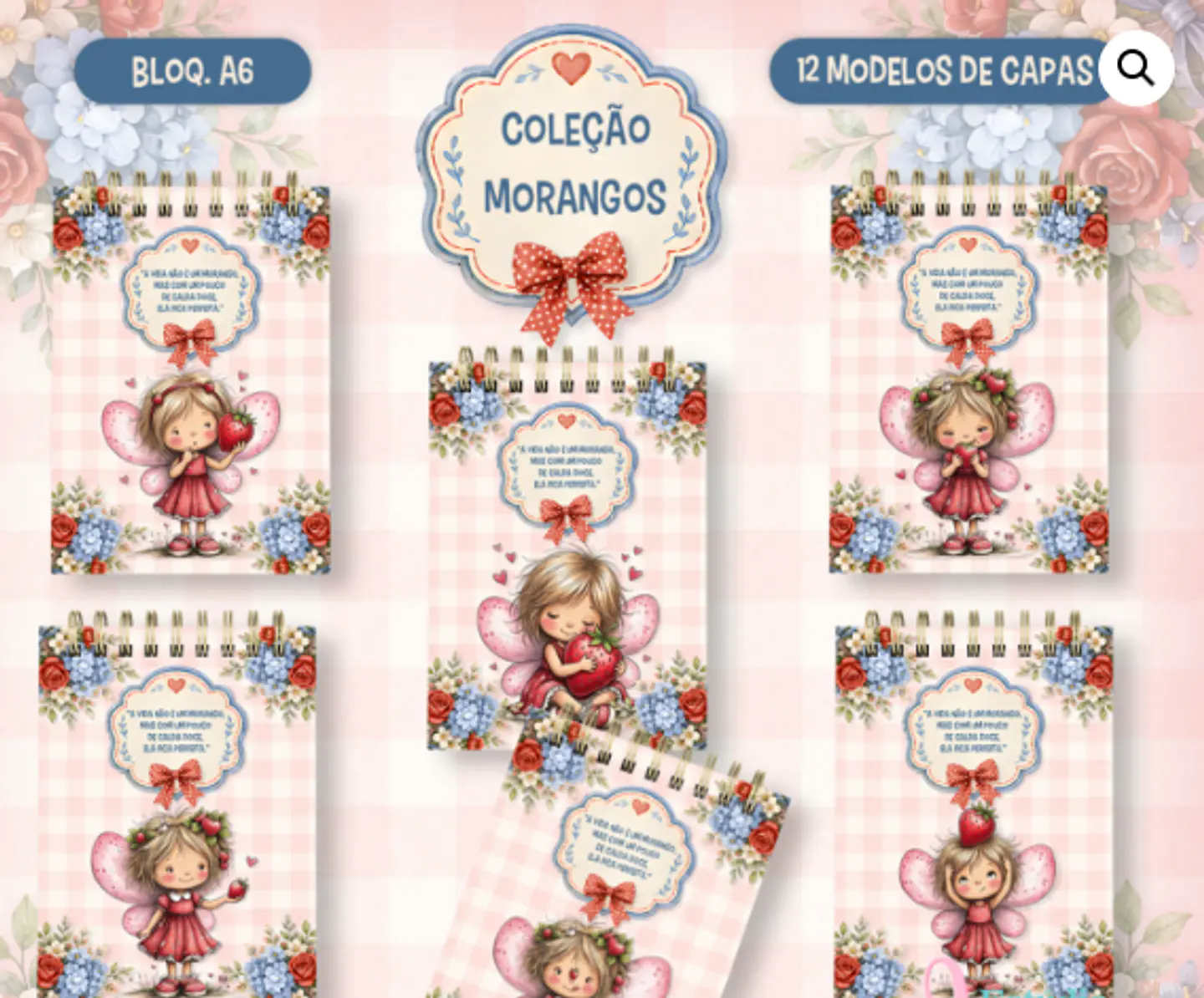 Arquivo Bloquinho A6 Coleção Morangos – 12 em 1 1