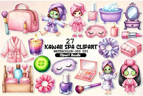 Arquivo Kit Digital Kawaii Spa Clipart Bundle