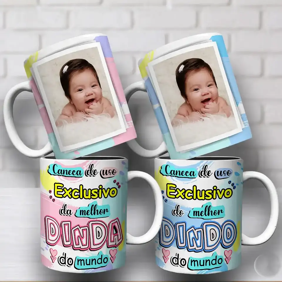 Arquivo Sublimação Caneca Dindo e Dinda Com Foto 1