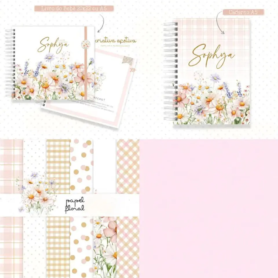Arquivo Encadernação Baby Combo Floral Delicado 1