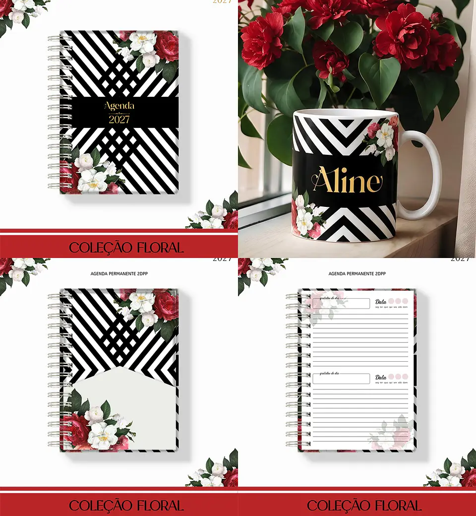 Arquivo Agenda 2027 Floral Vermelho com Preto 1