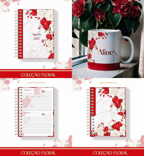 Arquivo Agenda 2027 Floral Vermelho